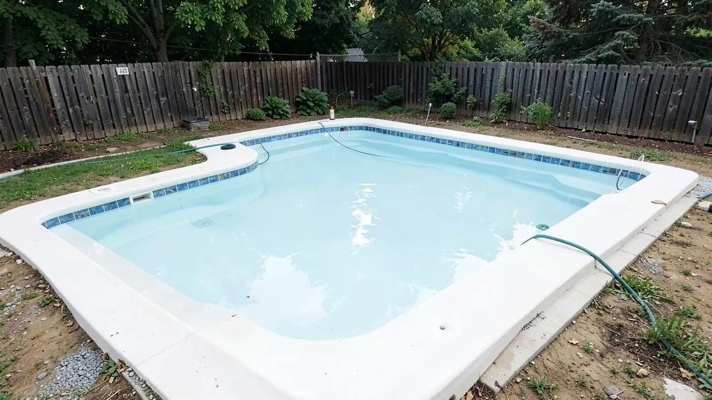 Brand new plaster pool filling with water